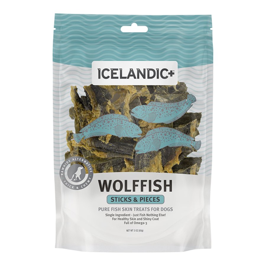 Icelandic+ Wolffish Skin Stick & Pieces Chew Dog Treats 3-oz, Kwik Pets