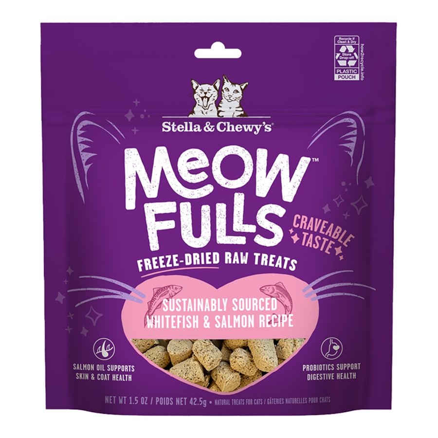 Stella & Chewy's Meow Fulls Freeze Dried Raw Cat Treats Whitefish & Salmon Recipe 1.5-oz, Kwik Pets