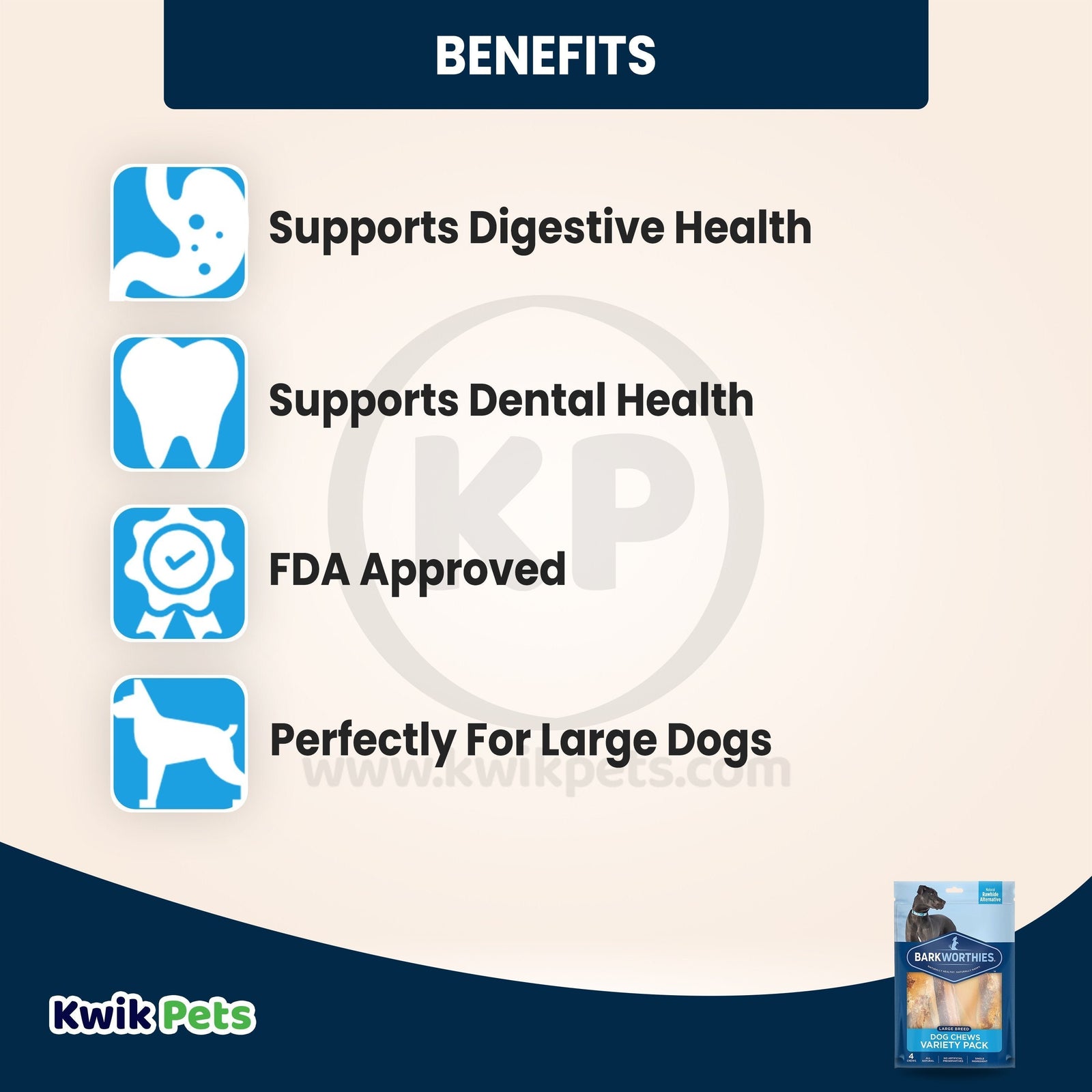 Benefits of Barkworthies Large Breed Dog Chews Variety Pack 4 Count