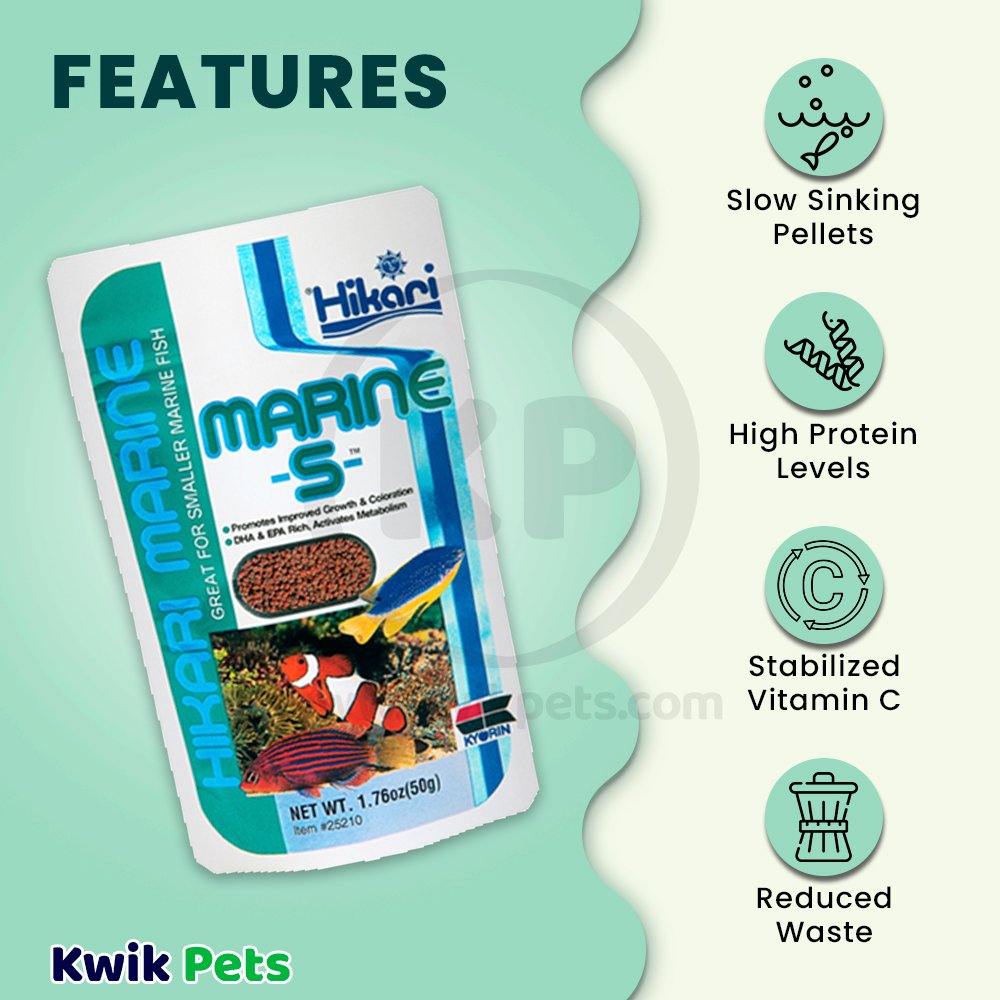 Hikari USA Marine S Pellets Slow Sinking Fish Food 1.76-oz, Kwik Pets