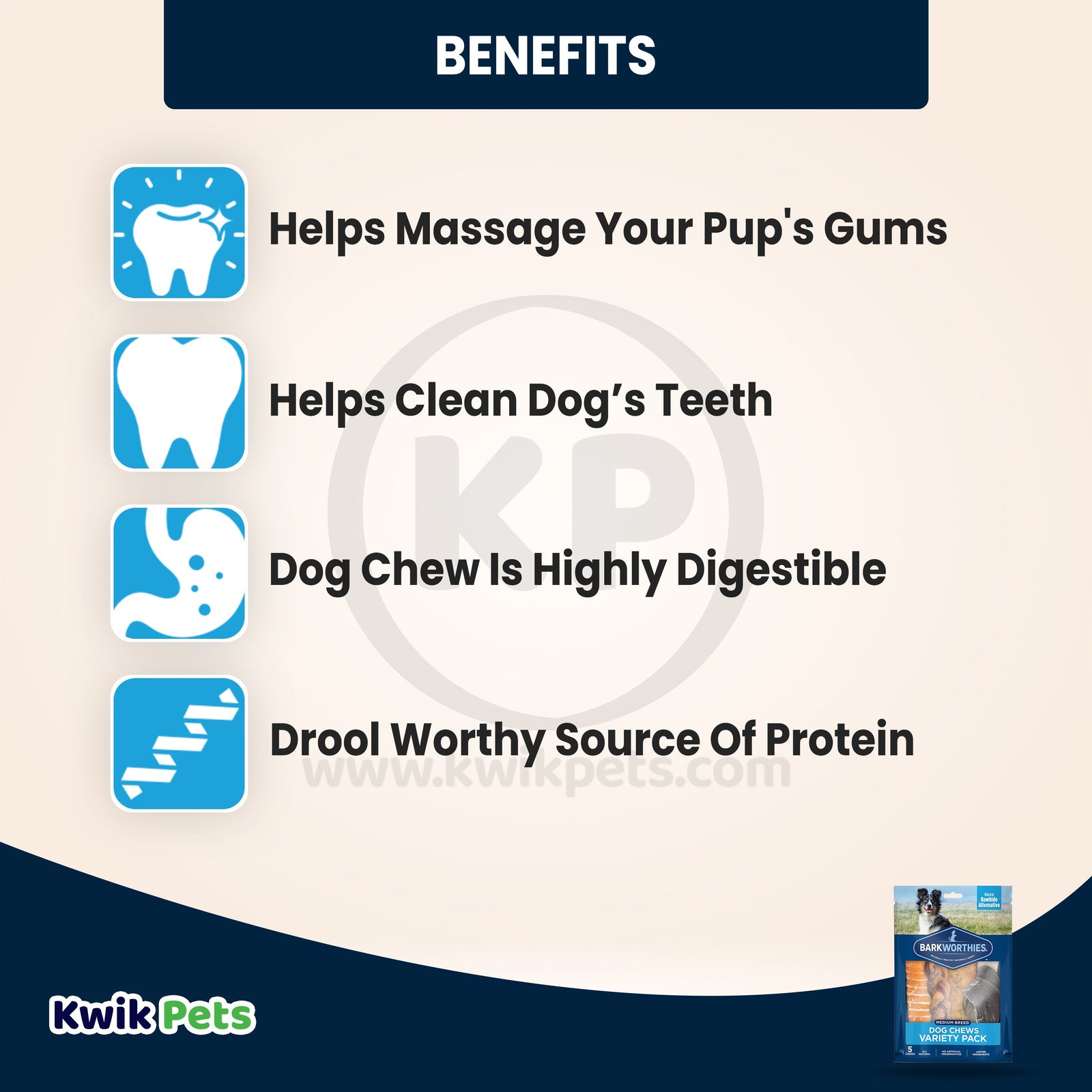 Benefits of Barkworthies Medium Breed Dog Chews Variety Pack 5 Count