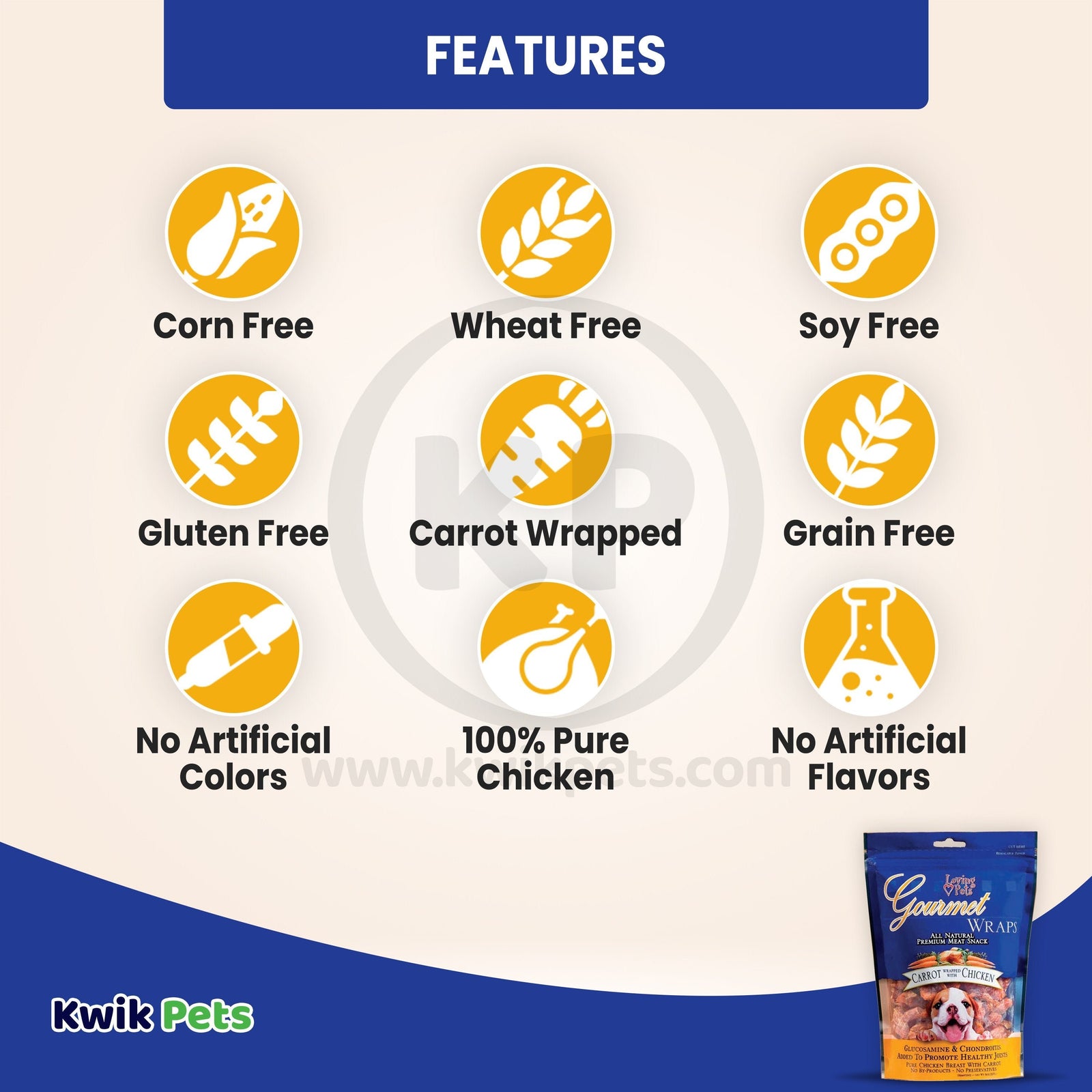 Features of Loving Pets Gourmet Wraps Dog Treat Carrot & Chicken 6-oz