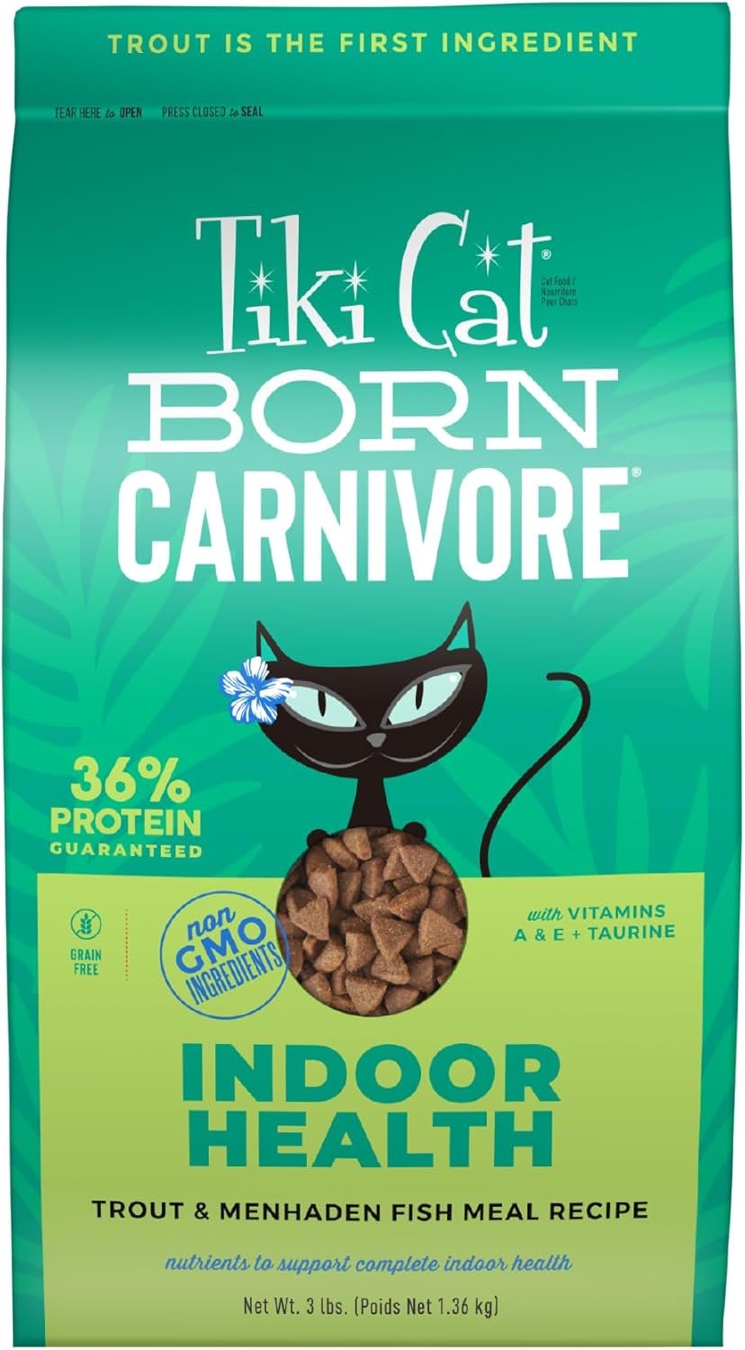 Tiki Pets Cat Born Carnivore Indoor Health Dry Cat Food Trout & Menhaden Fish Meal Recipe