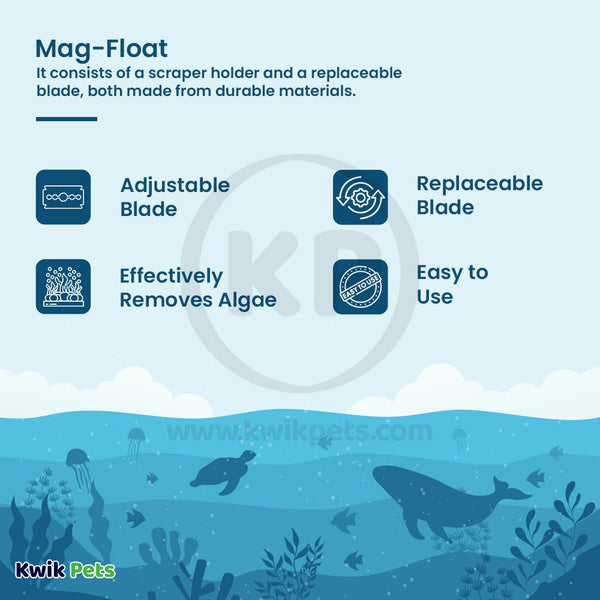 Mag-Float Scraper Holder & Blade for the Acrylic Aquariums Blue/Clear Small & Medium, Kwik Pets