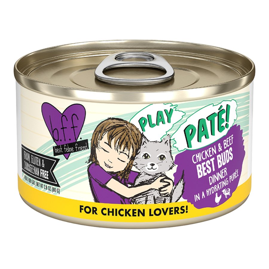 Weruva B.F.F. PLAY Paté Chicken & Beef Best Buds Dinner in a Hydrating Purée Wet Cat Food 2.8-oz, Kwik Pets