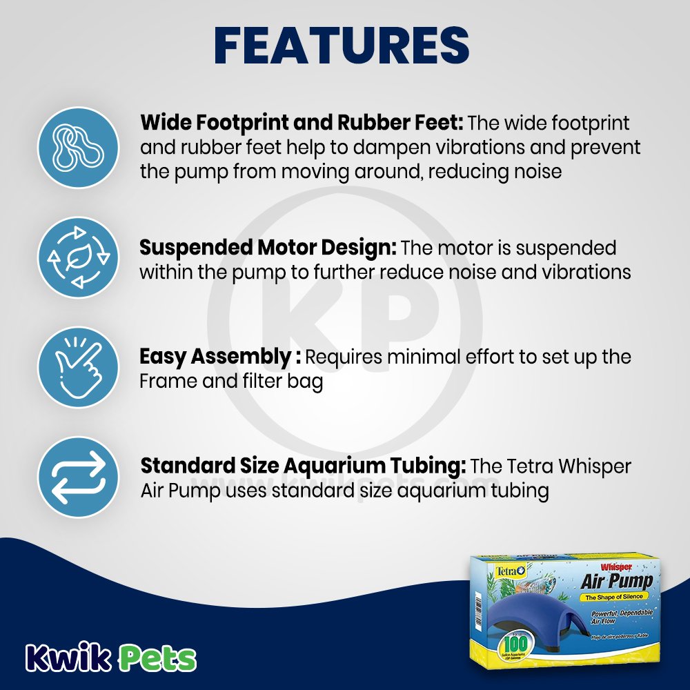 Tetra Whisper Air Pump for Aquariums Up to 100-gal Features