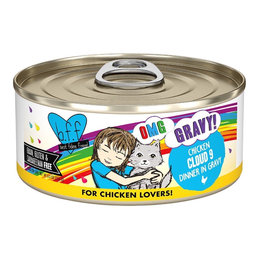 Weruva B.F.F. OMG Chicken Cloud 9 Dinner in Gravy Wet Cat Food 5.5-oz, Kwik Pets