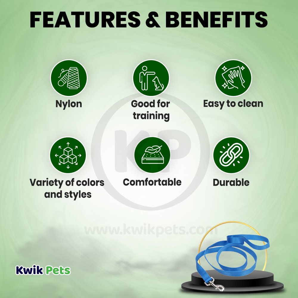 Features and Benefits of Coastal Single-Ply Nylon Dog Leash Blue 3/8 in X 6 ft