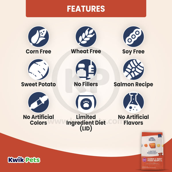 Features of Natural Balance Pet Foods L.I.D. Adult Dry Dog Food Salmon & Sweet Potato 12-lb