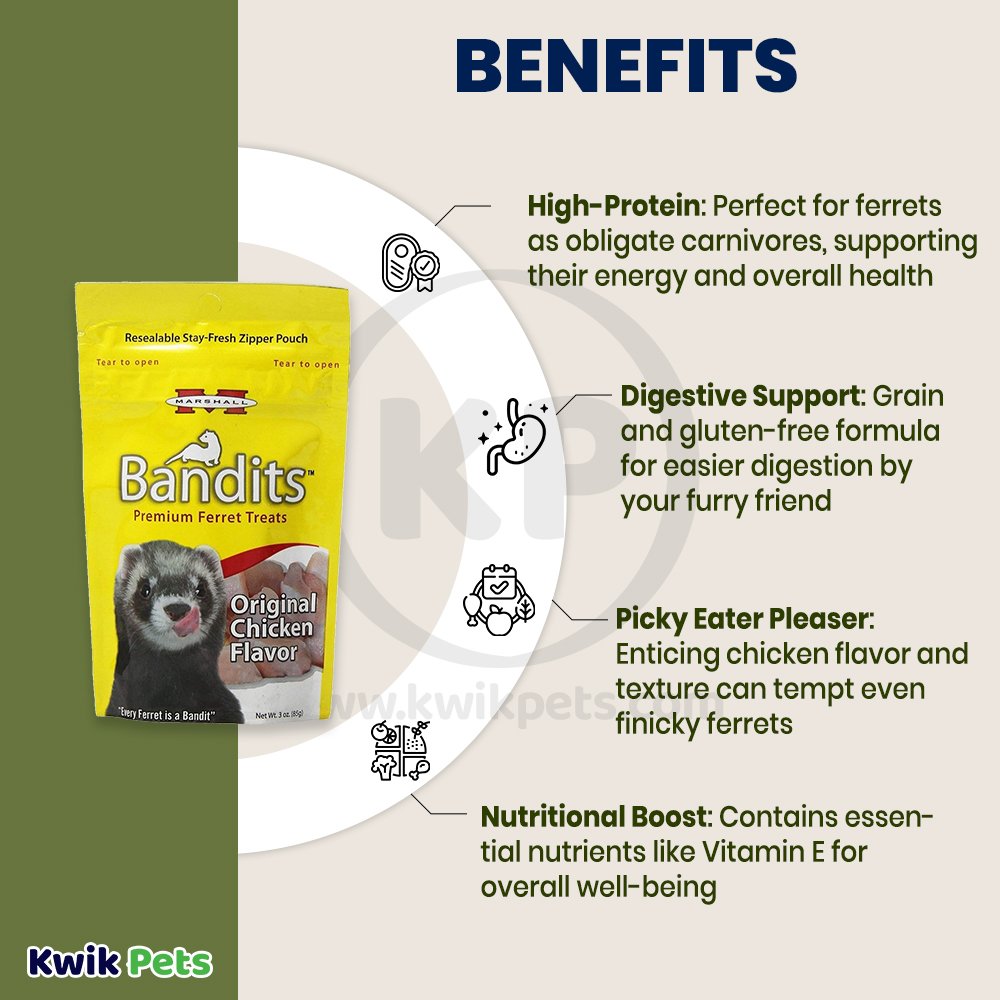 Marshall Pet Products Bandits Ferret Treat Original Chicken 3-oz, Kwik Pets