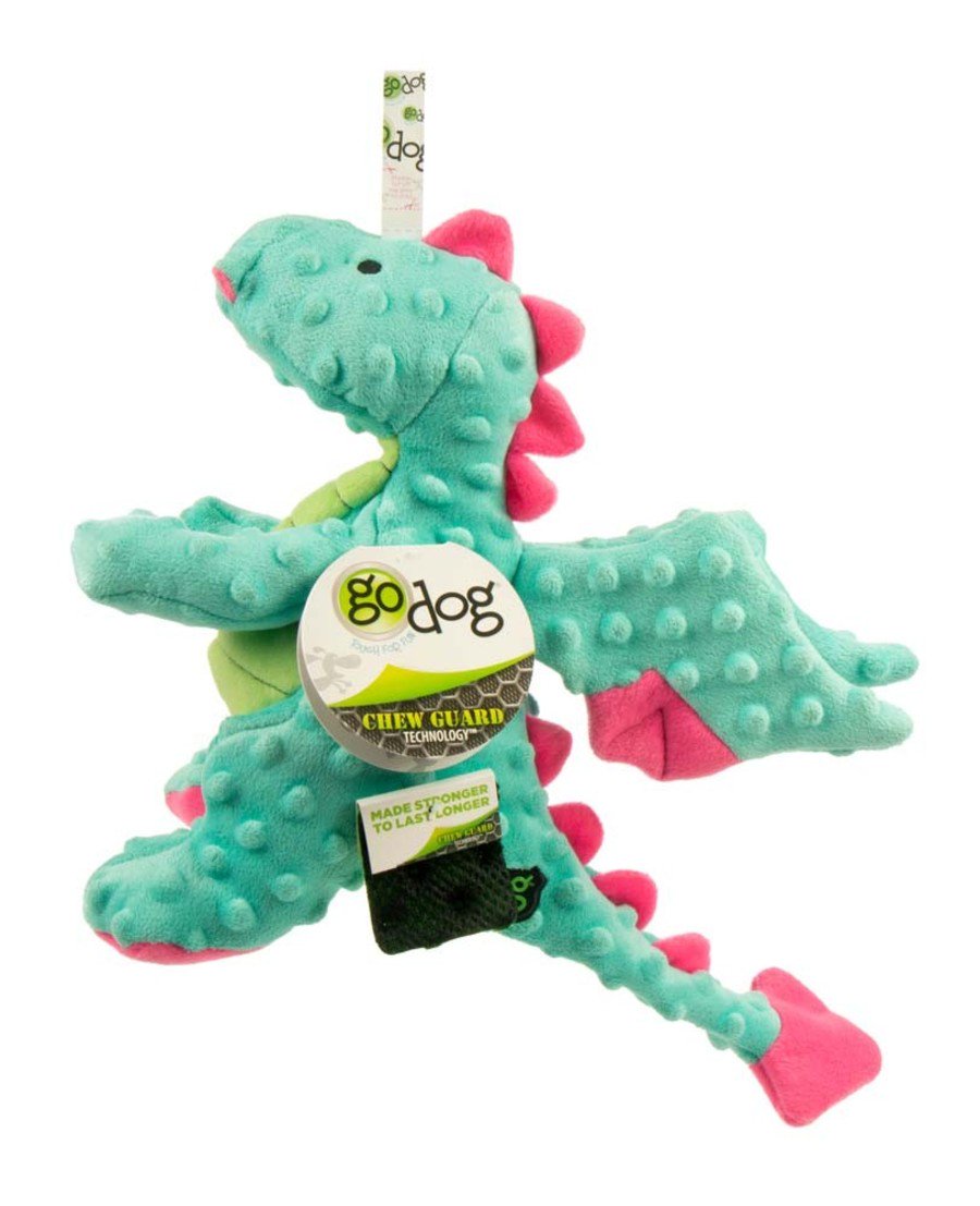 goDog Dragons Chew Guard Technology Squeaky Plush Dog Toy Large, Kwik Pets