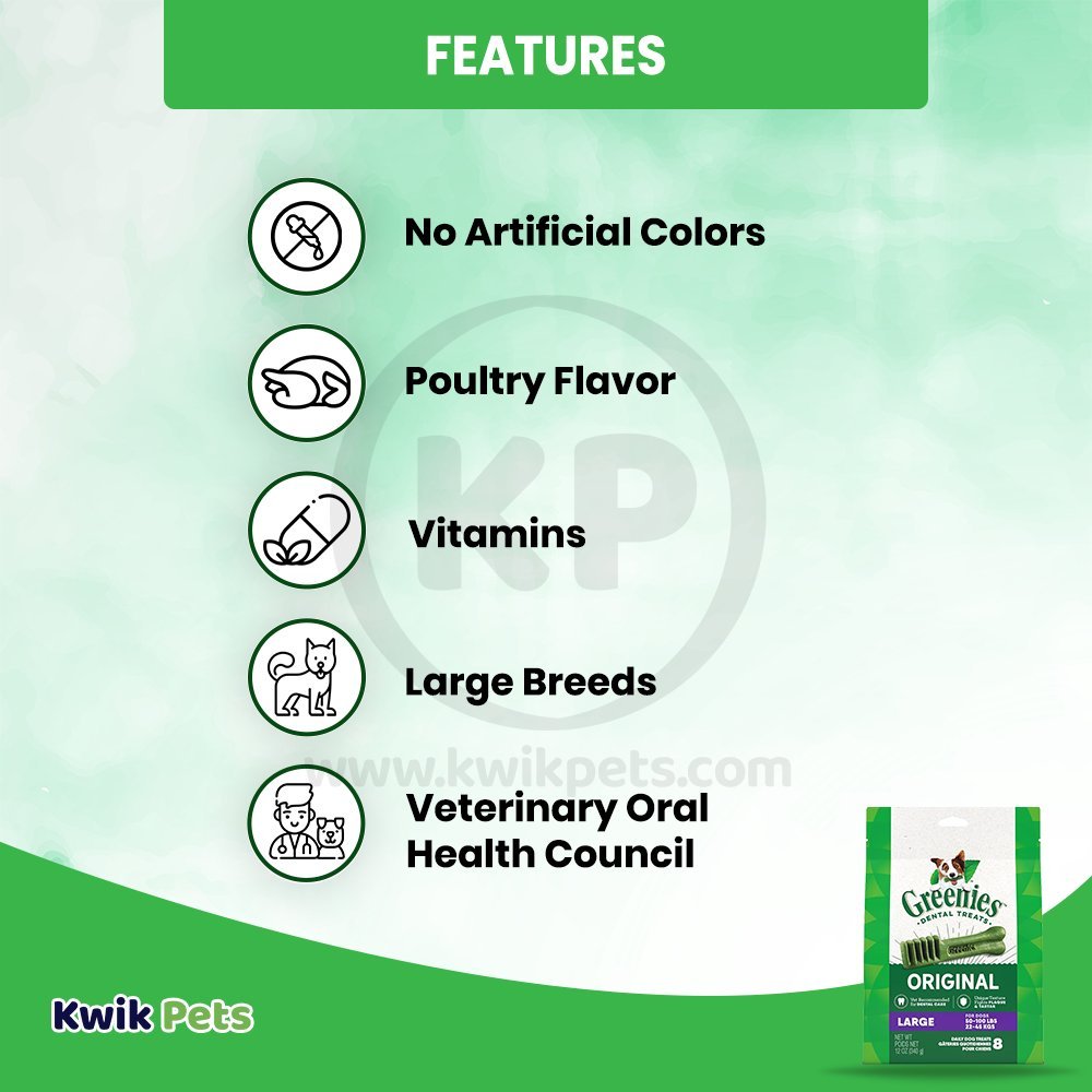 Features of Greenies Original Dog Dental Treats Large 12-oz 8 Count