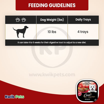 Cesar Loaf & Topper in Sauce Adult Wet Dog Food Angus Beef w/Bacon & Cheese 3.5-oz, Kwik Pets