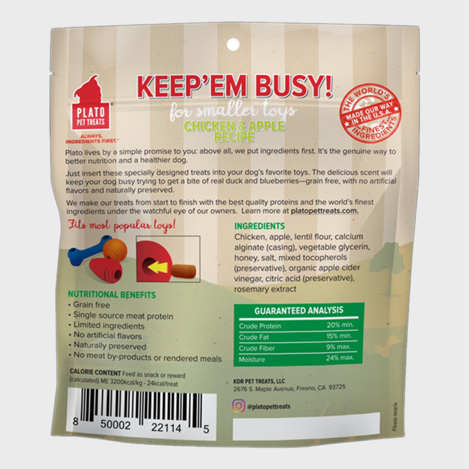 Plato Keep 'Em Busy Chicken & Apple Dog Treats Small 5-oz, Plato