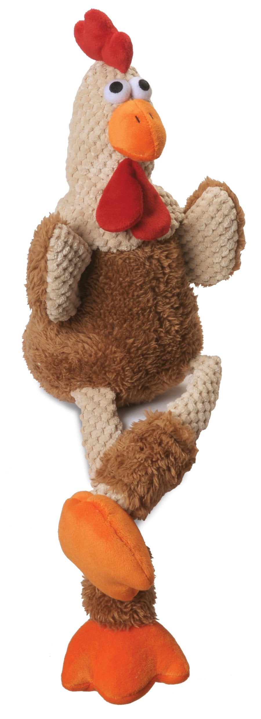 goDog Checkers Chew Guard Rooster Squeaky Plush Dog Toy Brown Small, Kwik Pets
