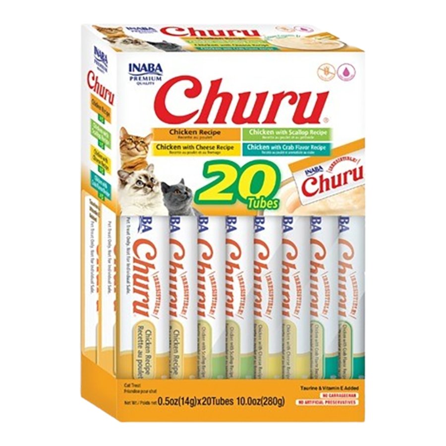 Inaba Churu Creamy Purée Chicken Variety Box Lickable Cat Treats 0.5-oz Tubes 20 Count