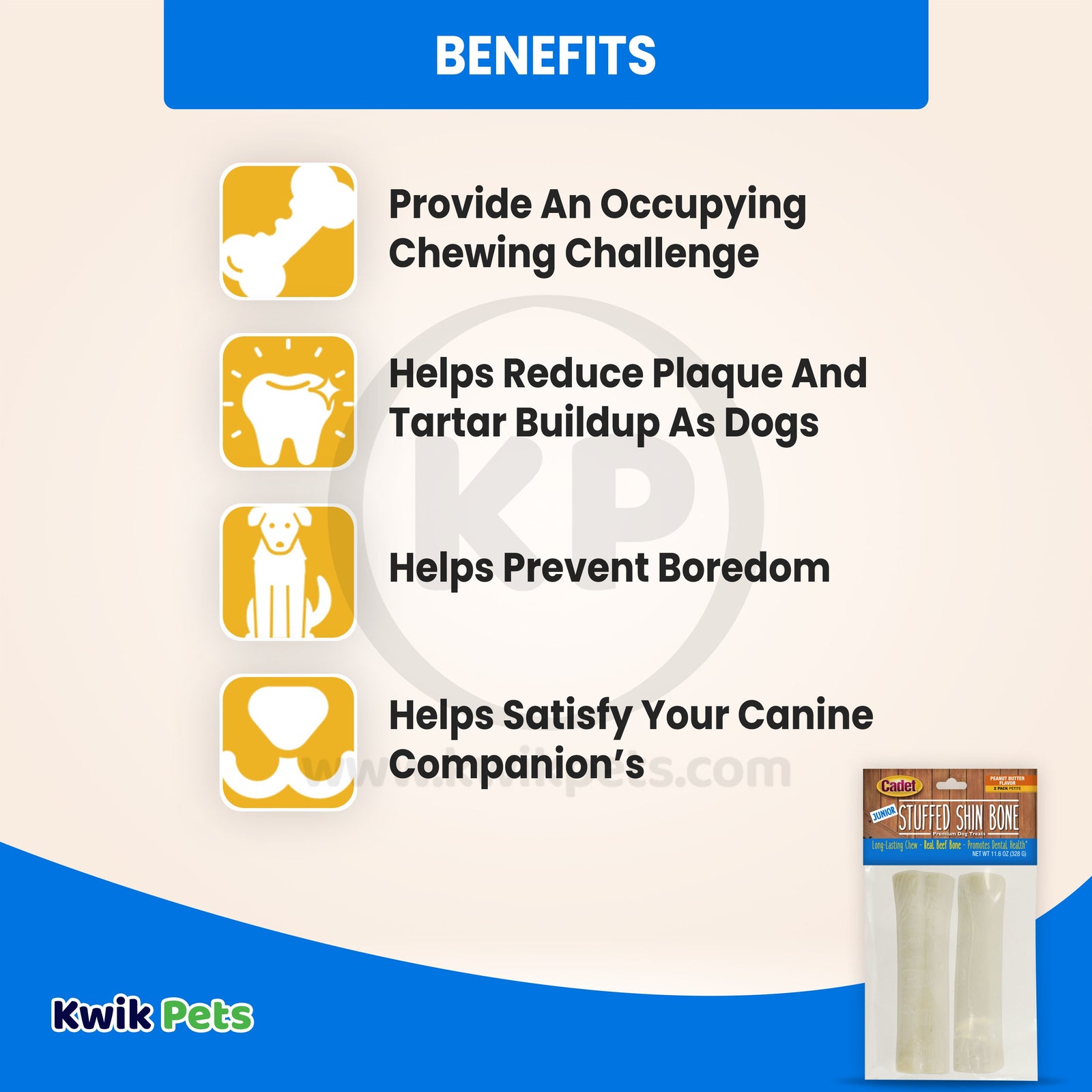 Benefits of Cadet Junior Stuffed Shin Bones Dog Chews Made with Peanut Butter Petite 2-ct 11.6-oz