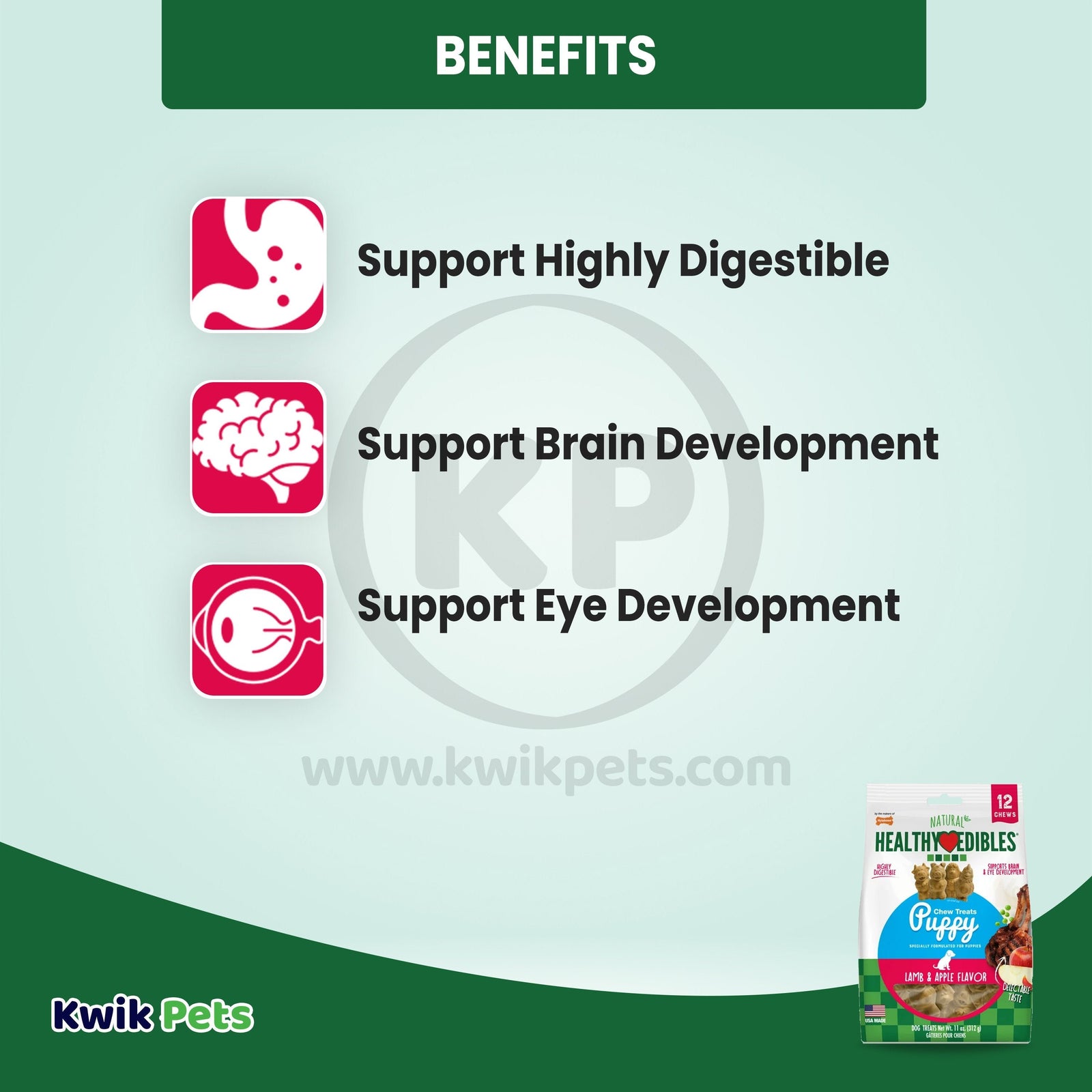 Benefits of Nylabone Healthy Edibles Animal-Shaped Puppy Chew Treats Lamb & Apple Small/Regular - Up To 25 Ibs 12 Count