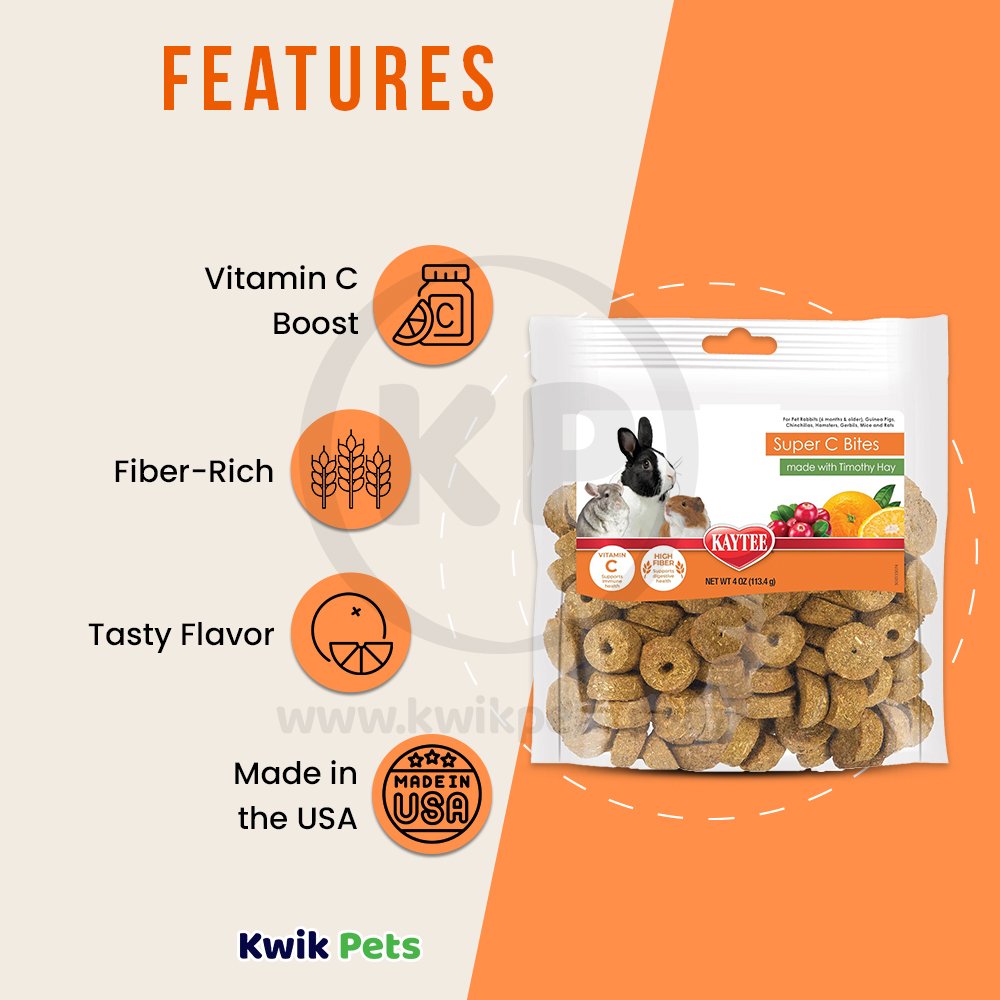 Kaytee Super C Bites Small Animals Treat Cranberry & Orange 4-oz, Kwik Pets