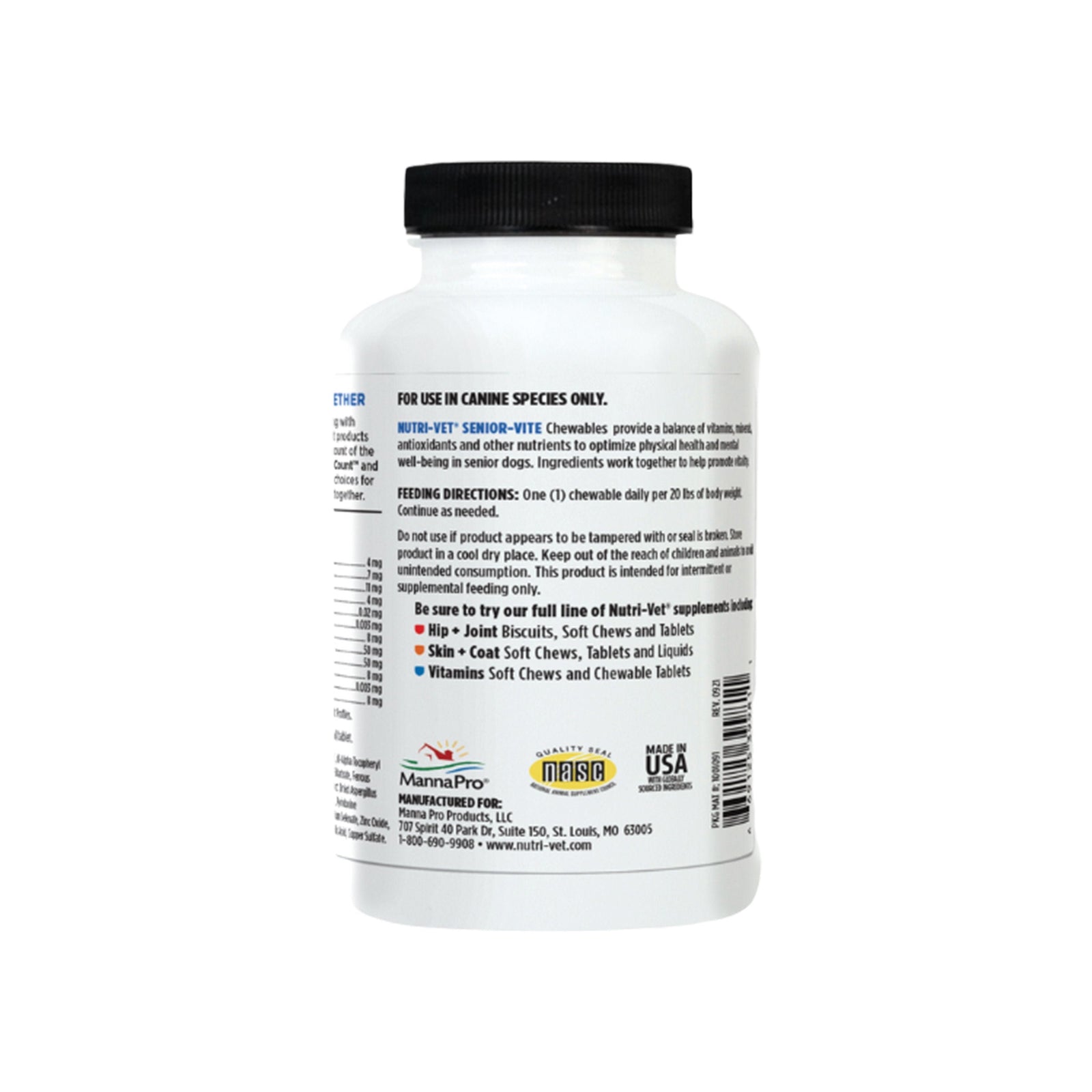Back of Nutri-Vet Senior-Vite Liver Chewables for Dogs