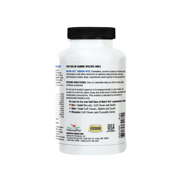 Back of Nutri-Vet Senior-Vite Liver Chewables for Dogs