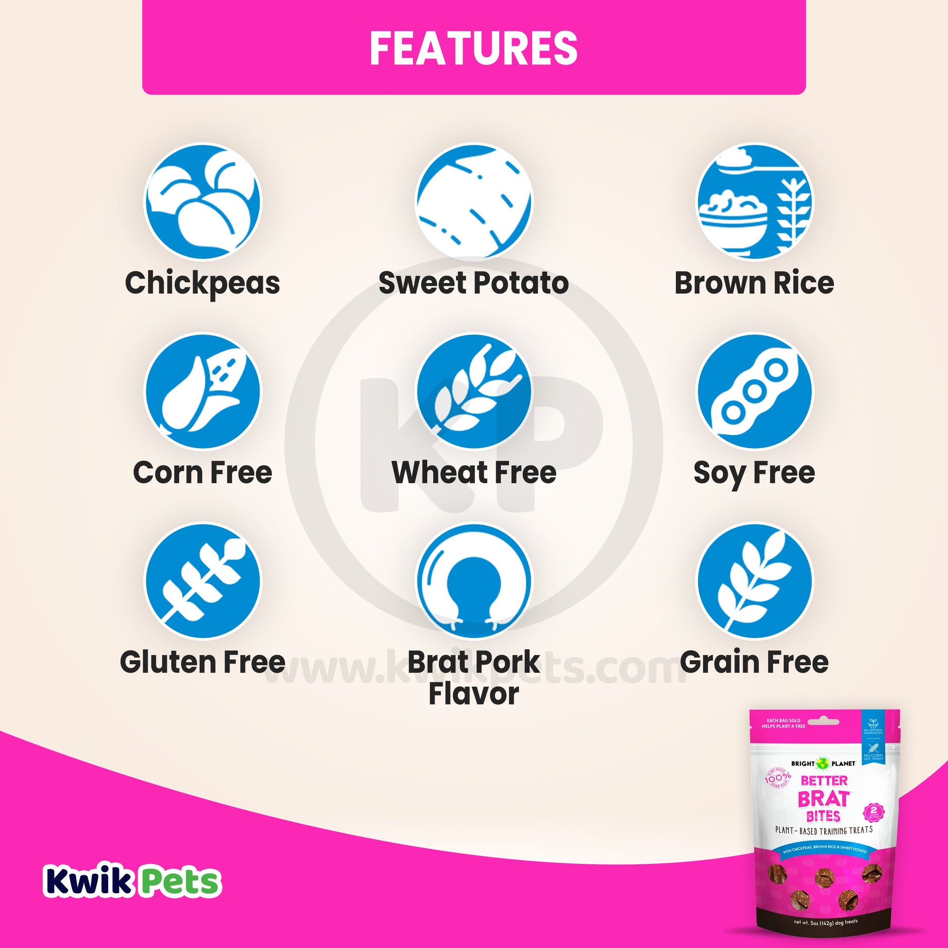 Bright Planet Better Brat Bites Plant-Based Training Dog Treats 5-oz, Kwik Pets