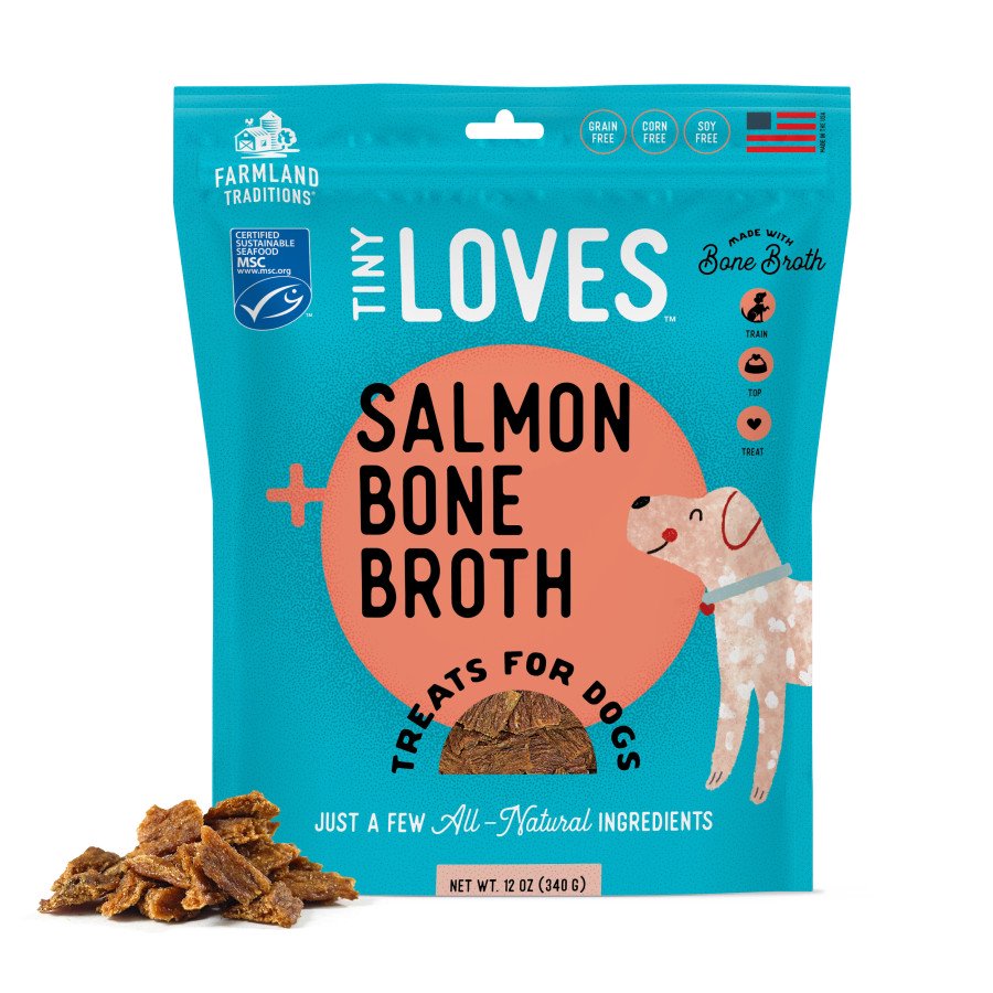 Farmland Traditions Tiny Loves Jerky Dog Treats Salmon with Bone Broth 12-oz