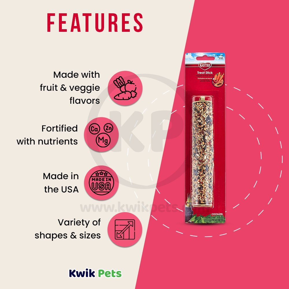 Kaytee Treat Stick Fruit and Veggie Flavor Cockatiel, 4-oz, Kaytee