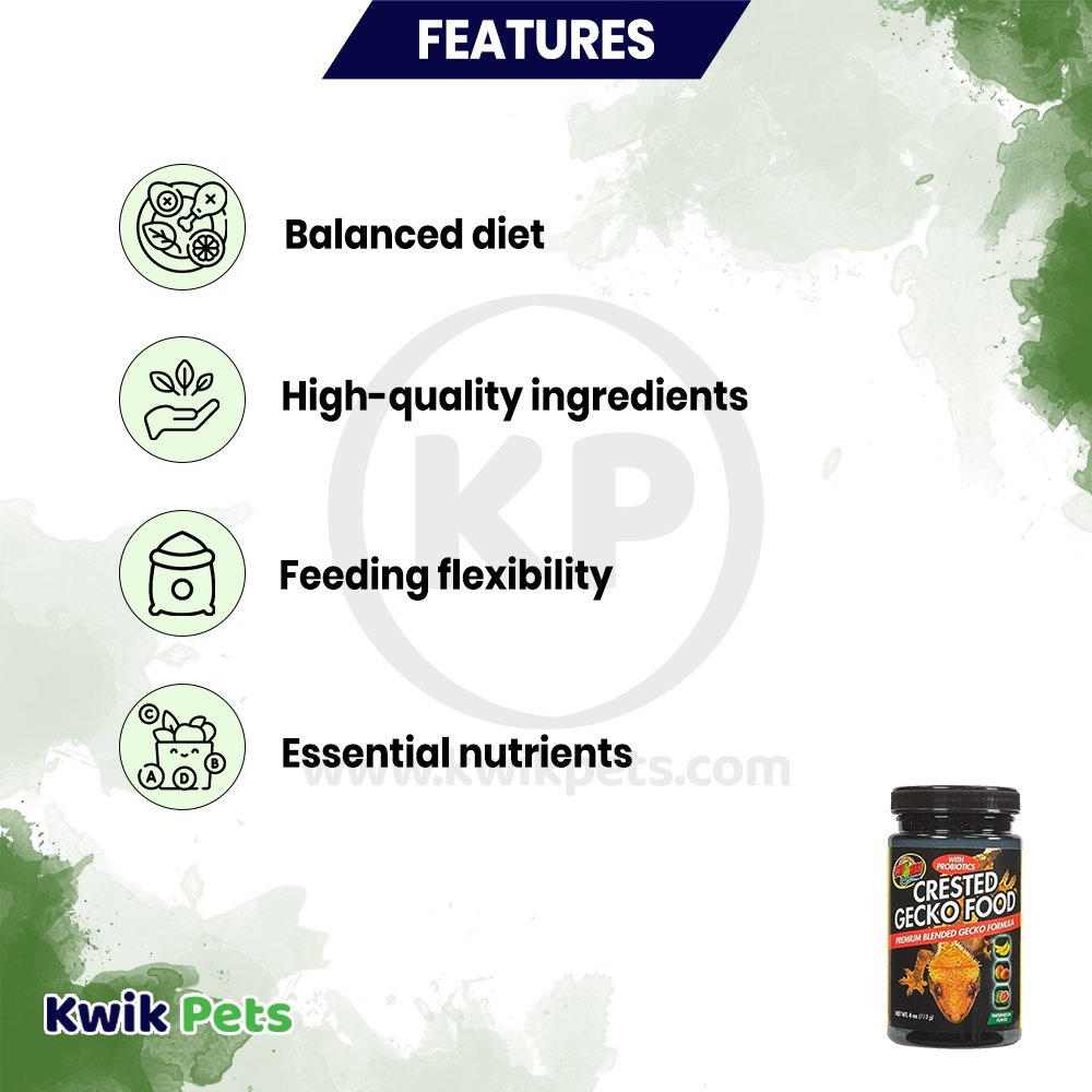 Zoo Med Premium Blended Tropical Fruit Flavor Crested Gecko Dry Food 4-oz, Kwik Pets