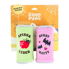 ZippyPaws Halloween Squeakie Can Berry Batty and Spider Cider Plush Dog Toy