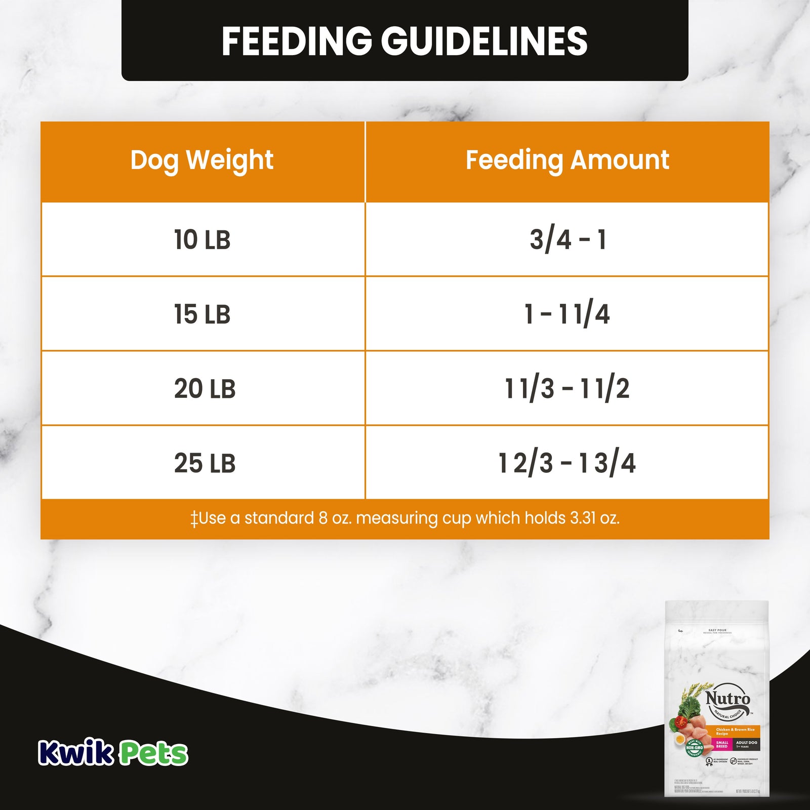 Feeding Guidelines of Nutro Natural Choice Chicken & Brown Rice Small Breed Adult Dry Dog Food 5-lb
