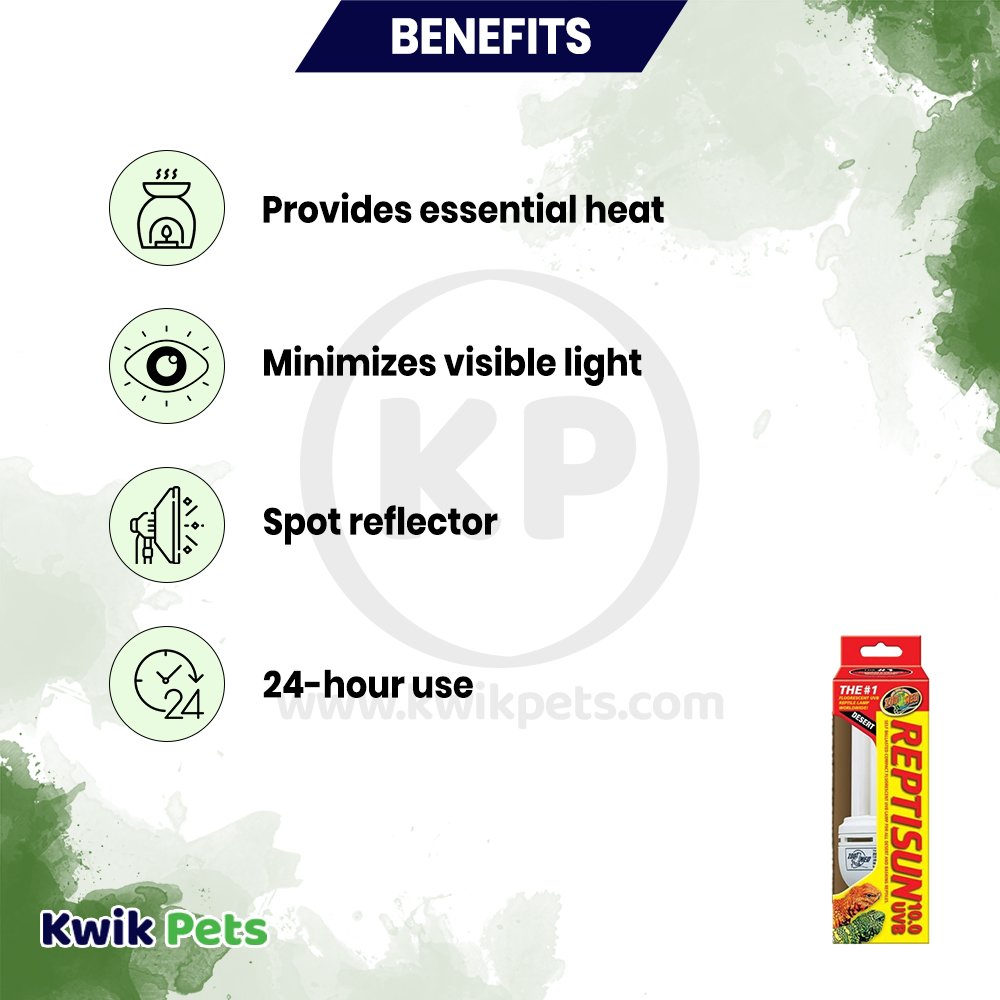 Zoo Med ReptiSun 10.0 UVB Desert Compact Fluorescent Lamp Regular White 26W, Kwik Pets
