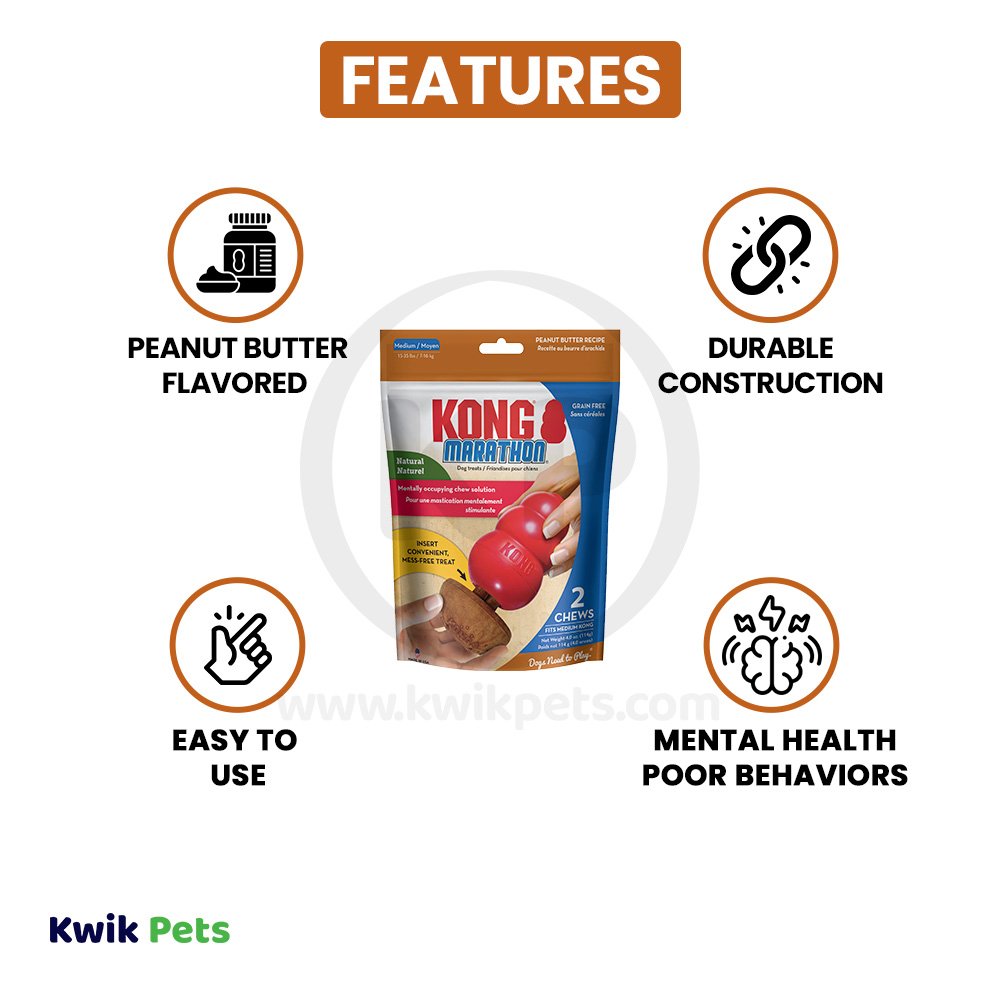 Features of KONG Marathon Peanut Butter Dog Treats 2 Count Medium