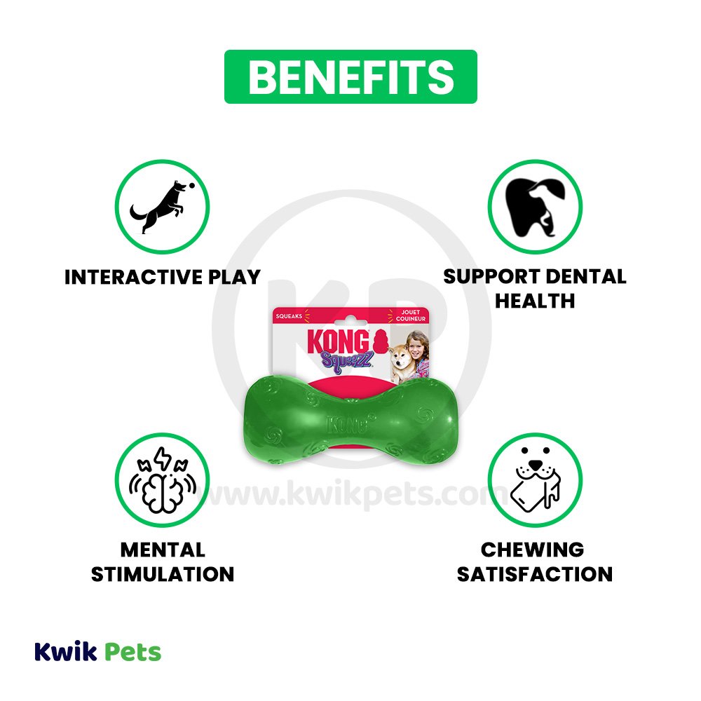 KONG Squeezz Dumbbell Dog Toy Assorted Large, Kwik Pets