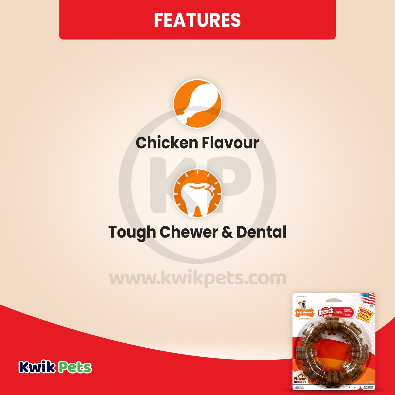 Features of Nylabone Power Chew Textured Ring Dog Toy Medley Flavor XL/Souper - 50+ lbs