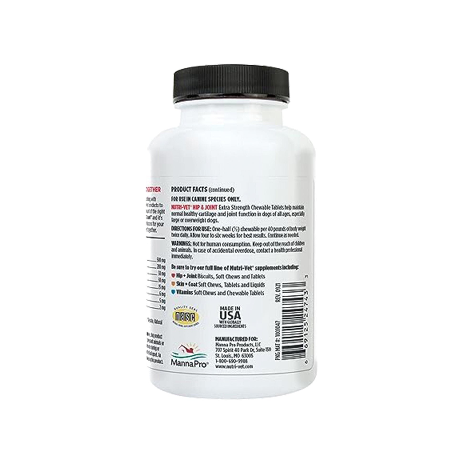 Back of Nutri-Vet Hip & Joint Extra Strength Chewables for Dogs Liver 75 Count