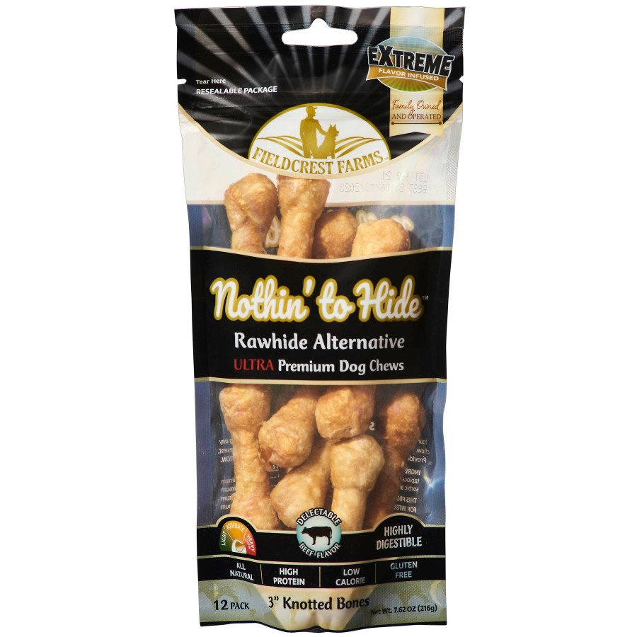 Fieldcrest Farms Nothin' To Hide Ultra Knotted Bone Dog Treat Beef 3 in 12 Count, Kwik Pets