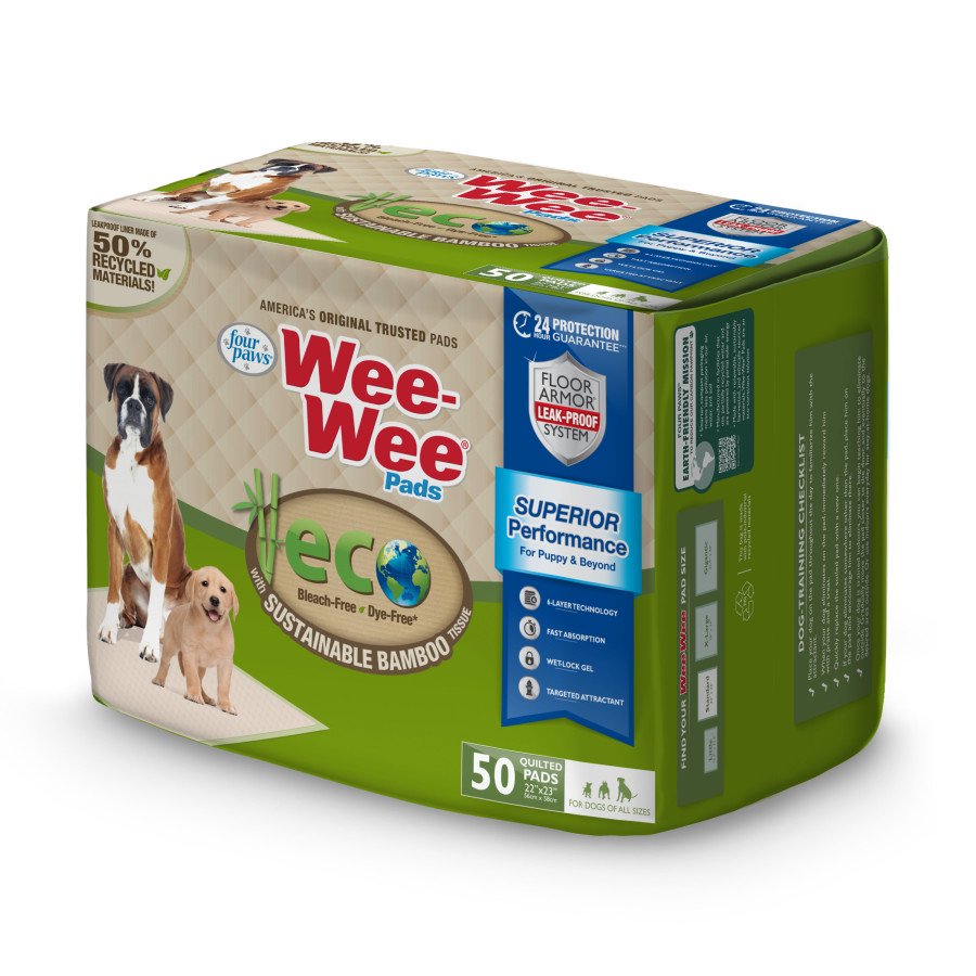 Four Paws Wee-Wee Superior Performance Eco Bamboo Dog Pee Pads 50 Count 22 in X 23 in, Kwik Pets