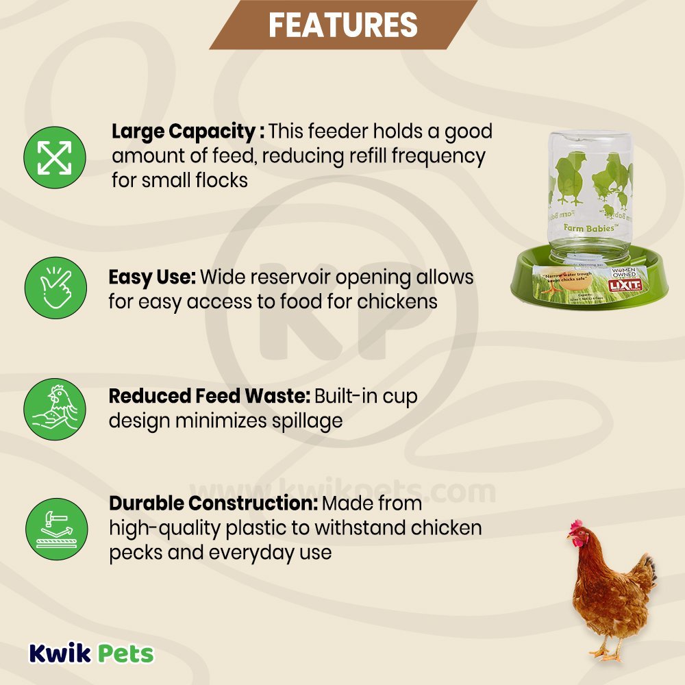 Features of Lixit Farm Babies Chick Feeder 32-oz