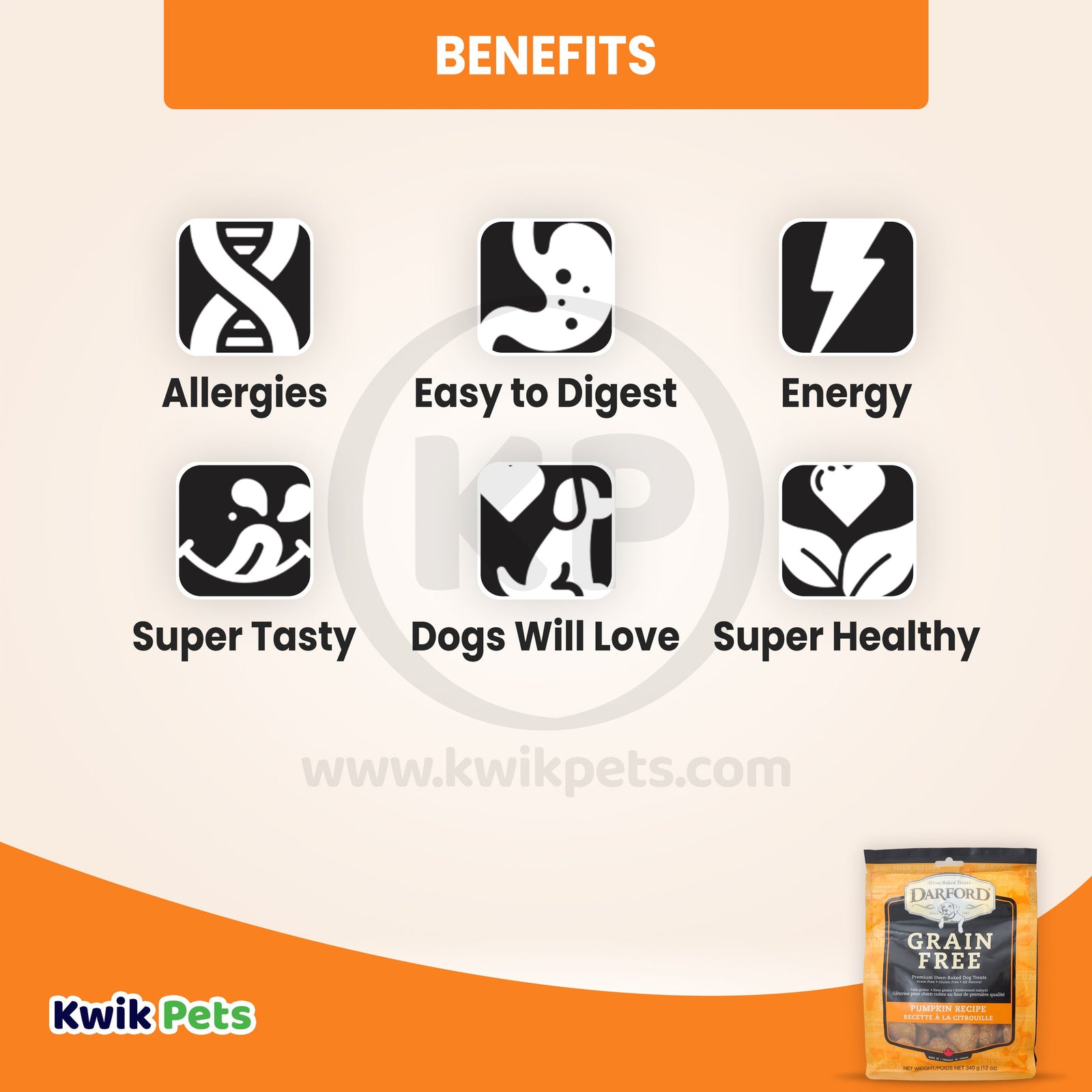 Benefits of Darford Grain Free Biscuits Pumpkin Recipe Dog Treats Regular 12-oz
