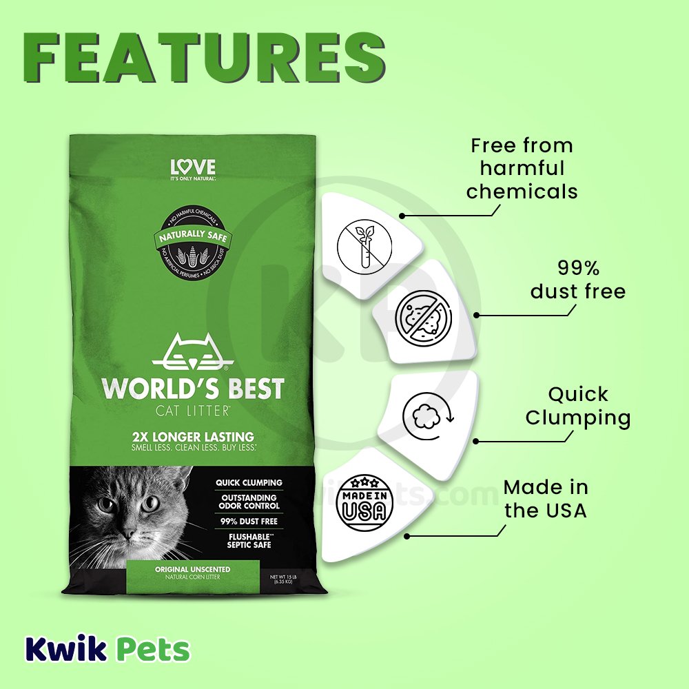 Features - World's Best Cat Litter Original Unscented Formula 15-lb
