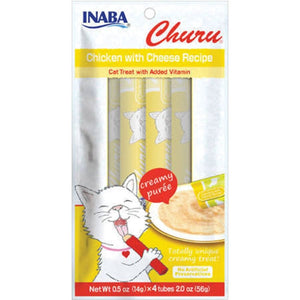 Inaba Churu Creamy Purée Lickable Cat Treats Chicken with Cheese Recipe 0.5-oz Tubes 4 Count, Kwik Pets