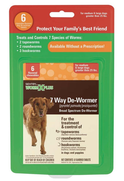 Sentry Worm X Plus 7 Way De-Wormer for Medium & Large Dogs 6 Count, Kwik Pets