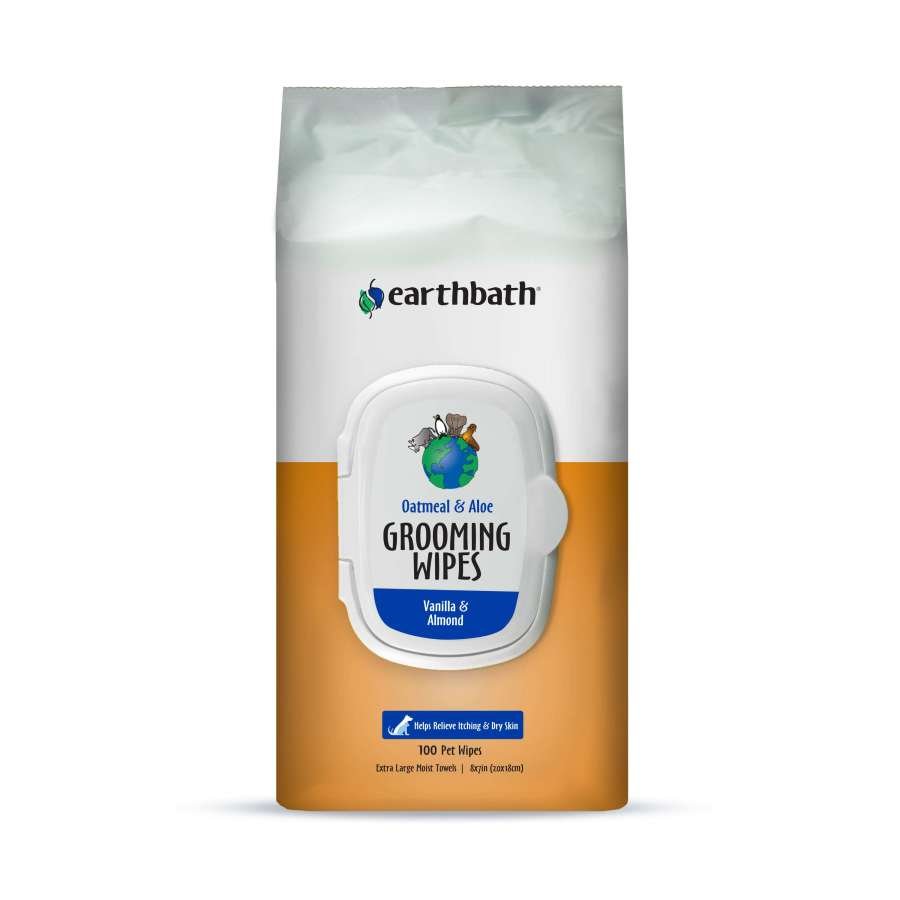 Earthbath Oatmeal & Aloe Grooming Wipes for Dogs & Cats Vanilla & Almond 100 Count