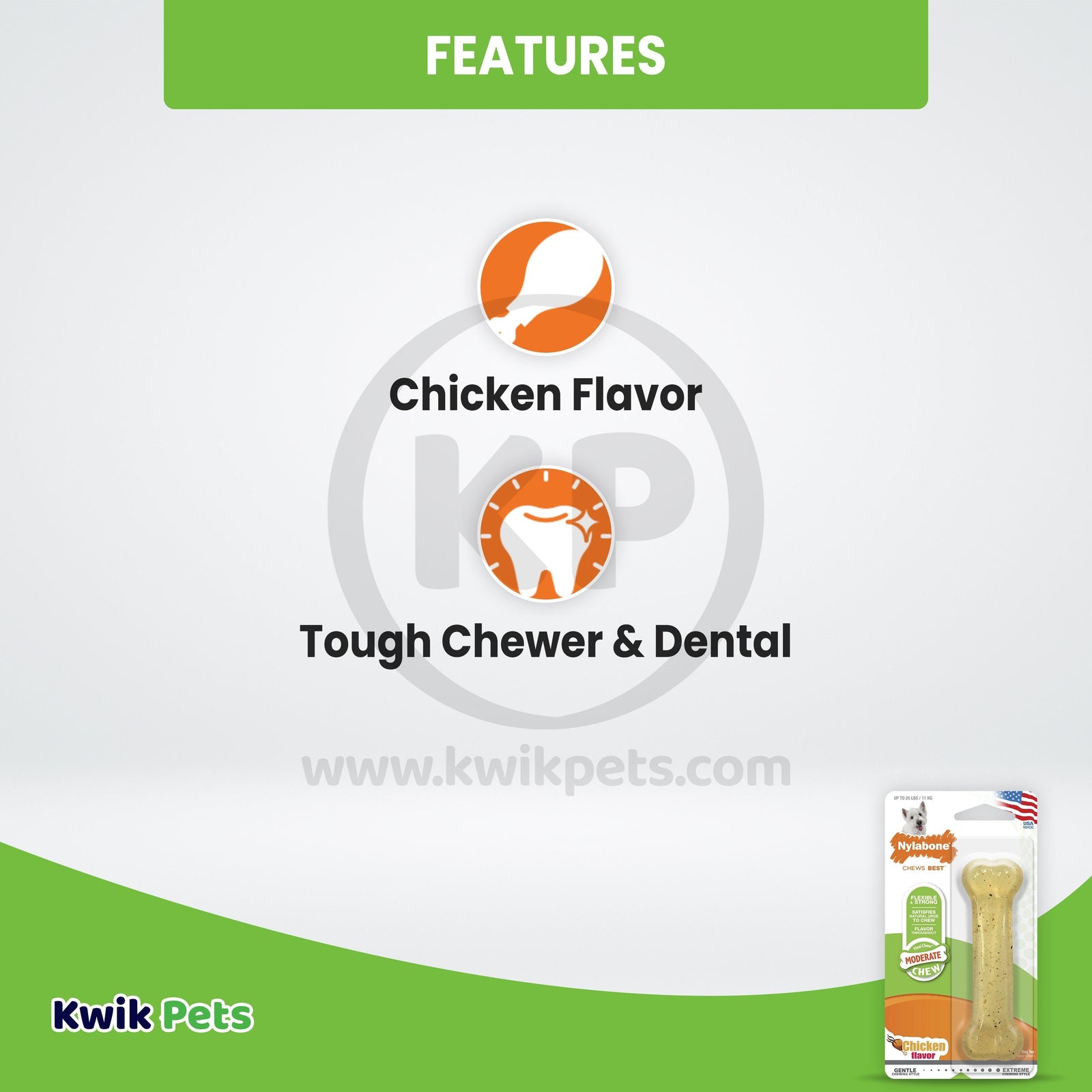 Features of Nylabone Moderate Chew Dog Toy Chicken Small/Regular - Up To 25 lbs