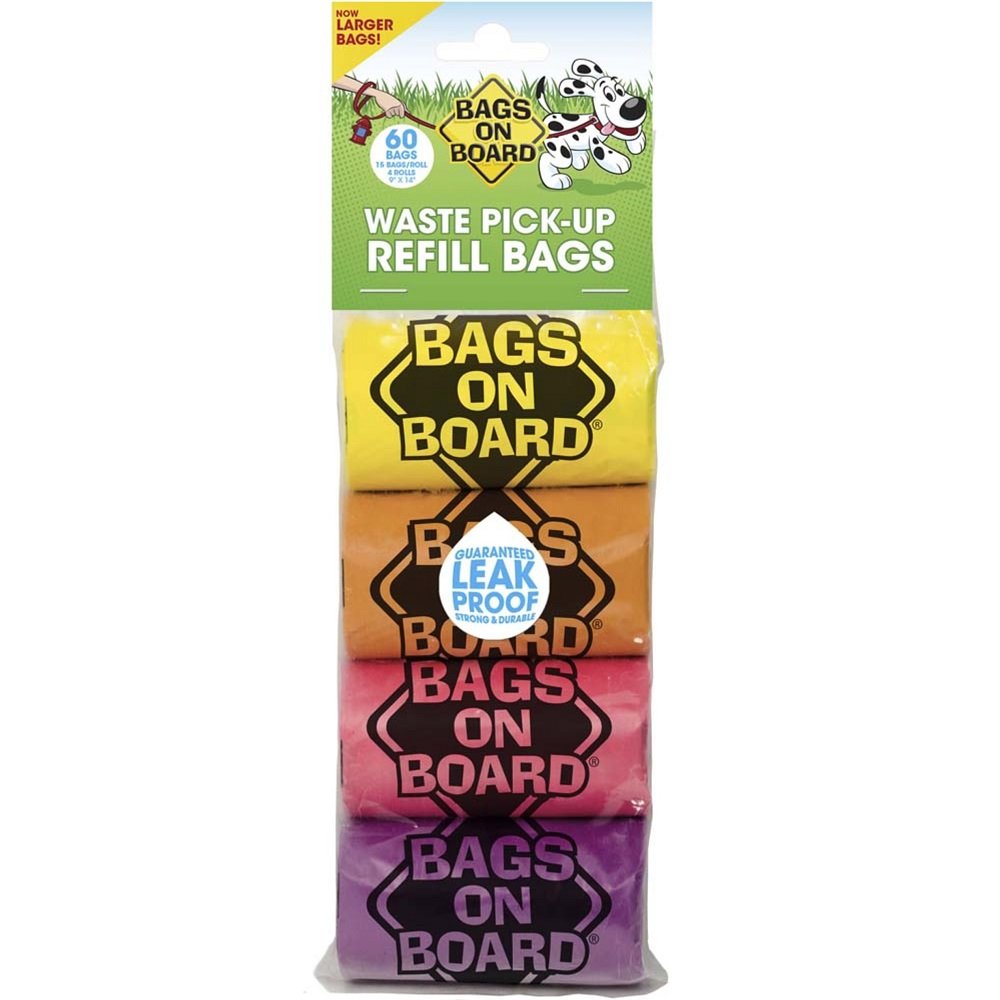 Bags on Board Waste Pick-up Bags Refill Yellow, Pink, Purple, Blue 60 ct, Bags on Board