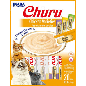 Inaba Churu Creamy Purée Chicken Variety Pack Lickable Cat Treats 0.5-oz Tubes 20 Count, Kwik Pets