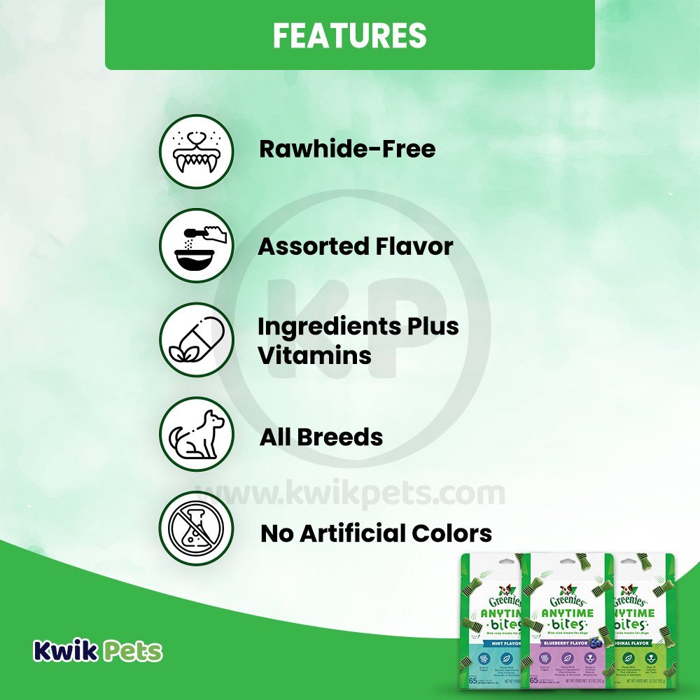 Greenies Anytime Bites Bite-Size Dog Dental Treats Original, 10.3-oz, Greenies