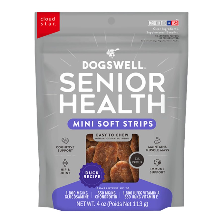 Dogswell Senior Health Mini Soft Strip Dog Treats Duck 4-oz