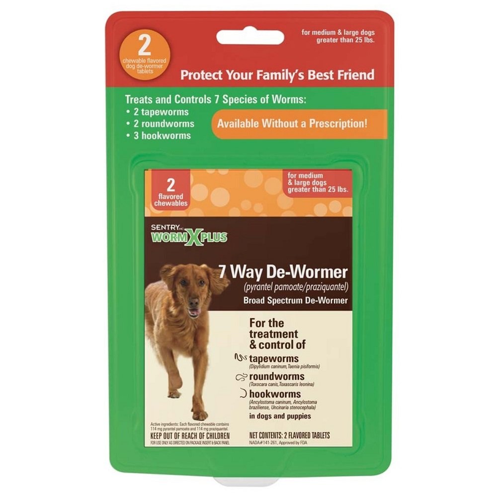 Sentry Worm X Plus 7 Way De-Wormer for Medium & Large Dogs 2 Count, Kwik Pets
